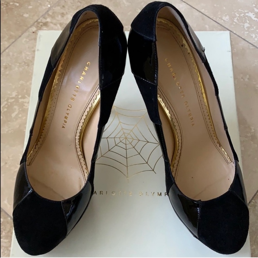 Charlotte Olympia Suede and Patent leather Priscilla In Stripes Pumps size 40